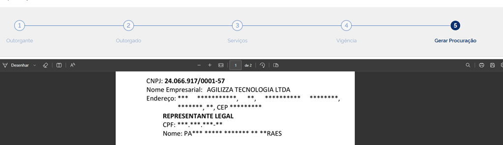 Tela de confirmação da procuração