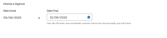 Campo para definir data de vigência